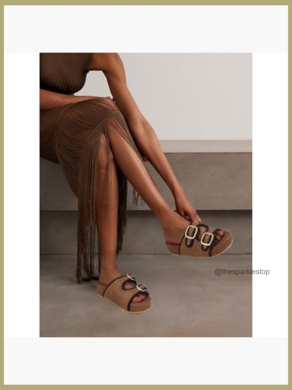 Raffia Platform Slide Sandals with Adjustable Double Buckle Woven Espadrille - Picture 2 of 6